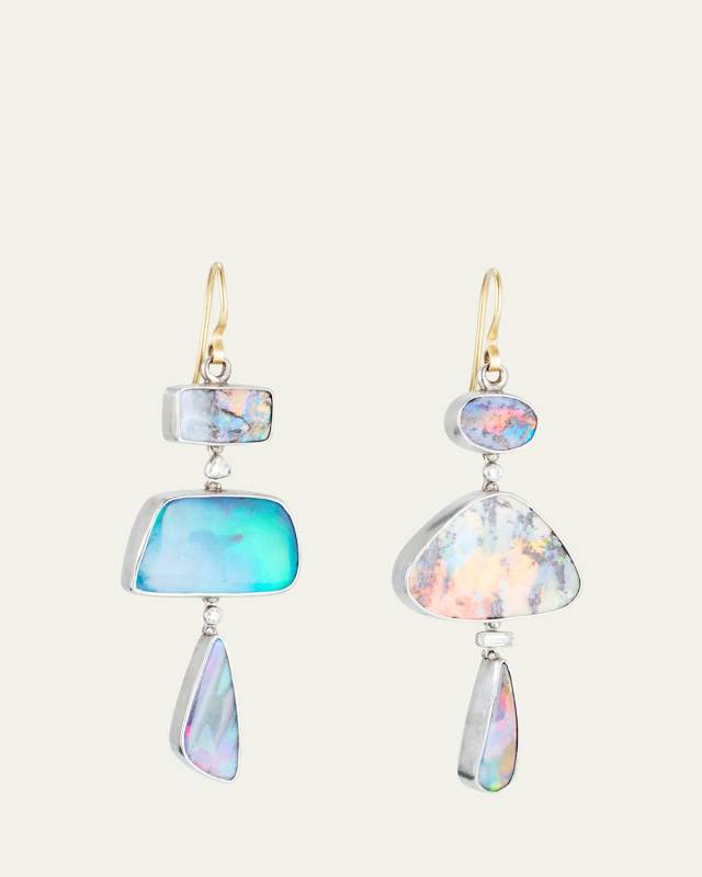 Platinum Private Collection Rainbow Flash Opal Earrings with Diamonds